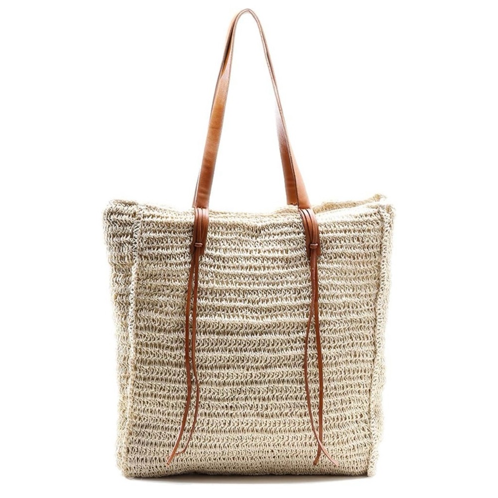 Miss Fong Crochet Straw Beach Bag Natural Great Condition